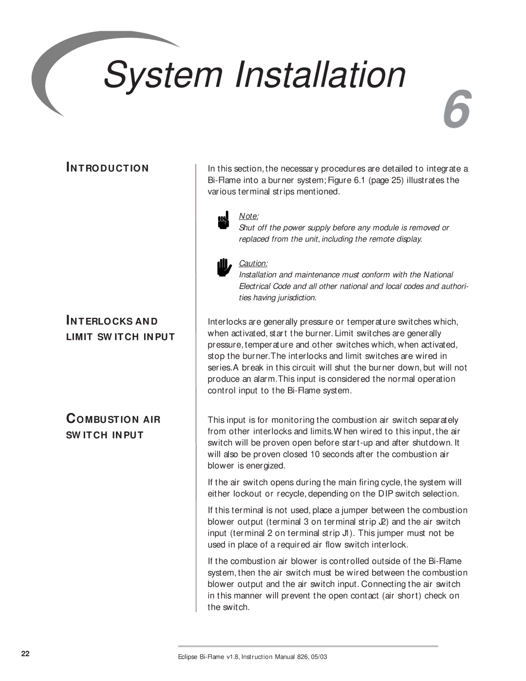 Eclipse Combustion 6500 instruction manual System Installation 