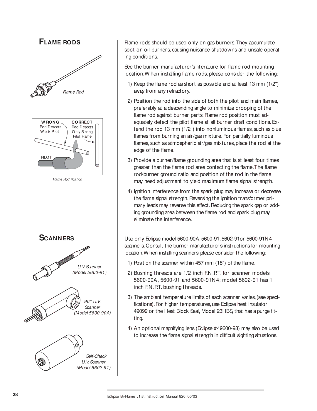 Eclipse Combustion 6500 instruction manual Flame Rods, Scanners 