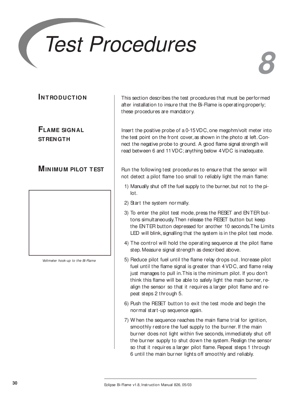 Eclipse Combustion 6500 instruction manual Test Procedures, Introduction Flame Signal Strength Minimum Pilot Test 