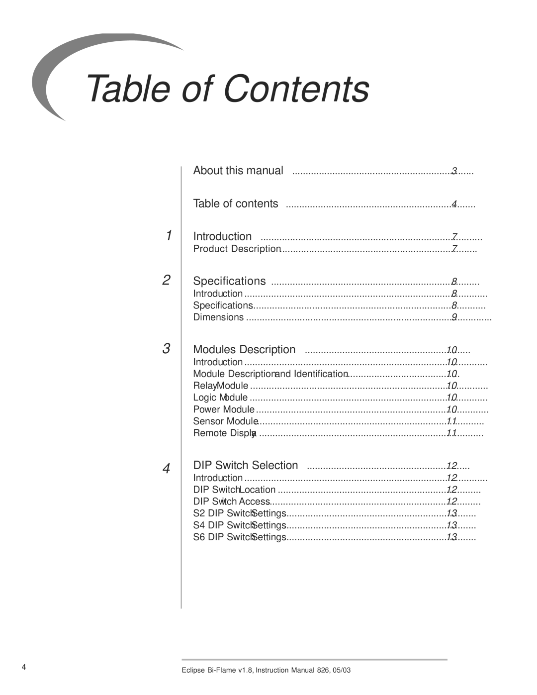 Eclipse Combustion 6500 instruction manual Table of Contents 