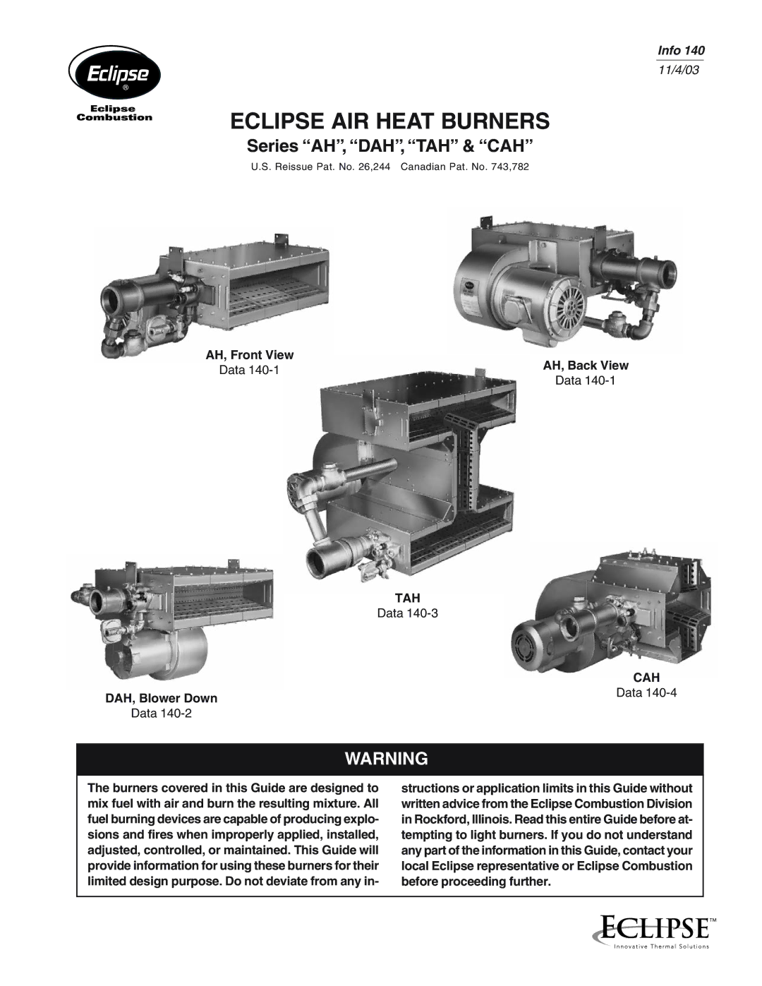 Eclipse Combustion manual Series AH, DAH, TAH & CAH 