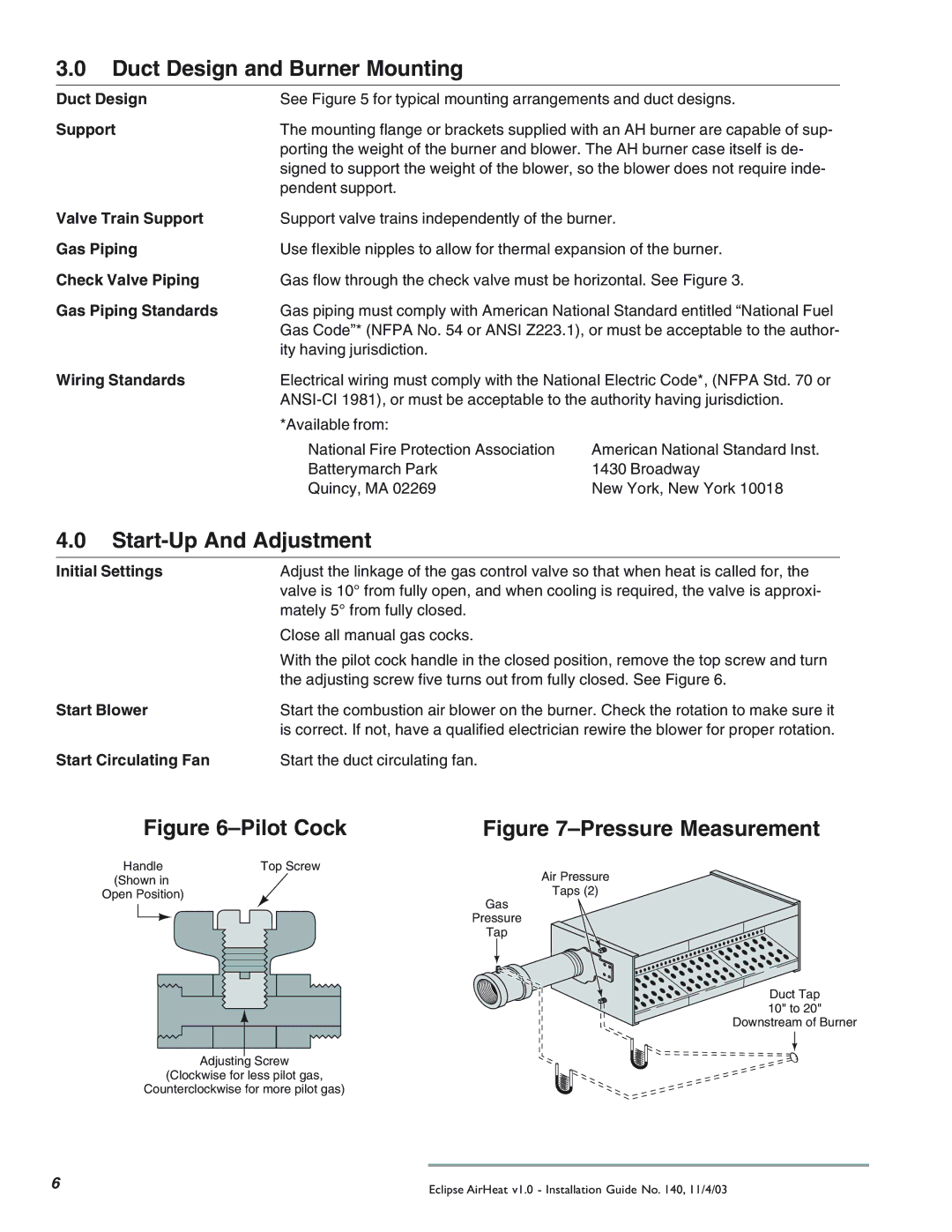 Eclipse Combustion TAH, CAH, DAH manual Duct Design and Burner Mounting, Start-Up And Adjustment 