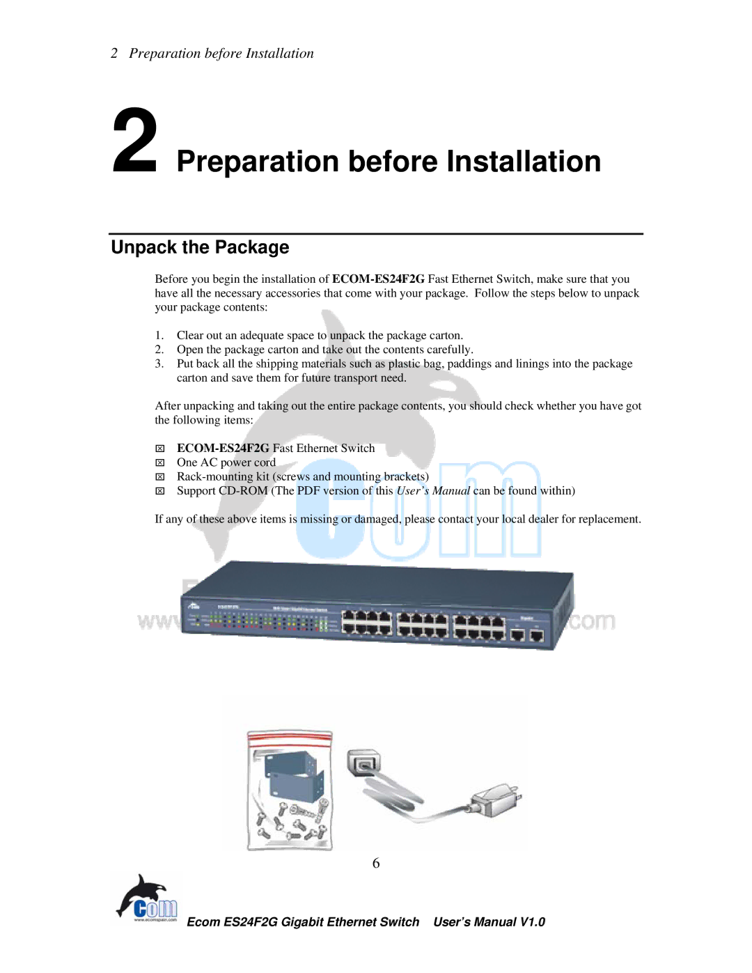 Ecom Instruments ECOM-EF24F2G user manual Preparation before Installation, Unpack the Package 