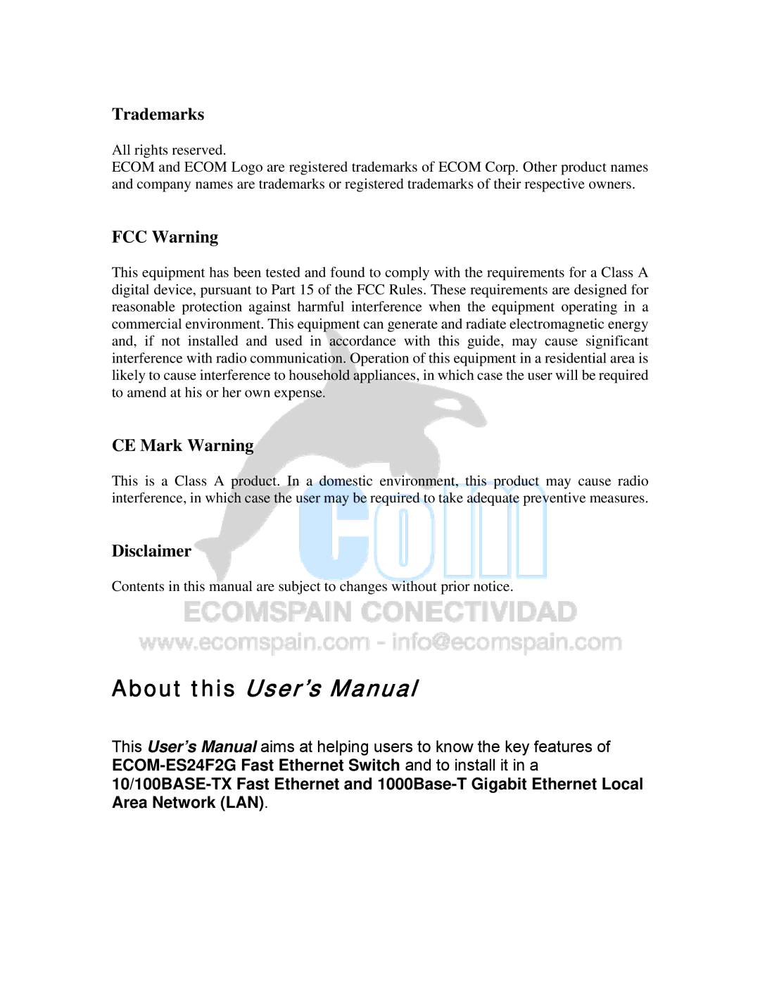 Ecom Instruments ECOM-EF24F2G user manual About this User’s Manual 