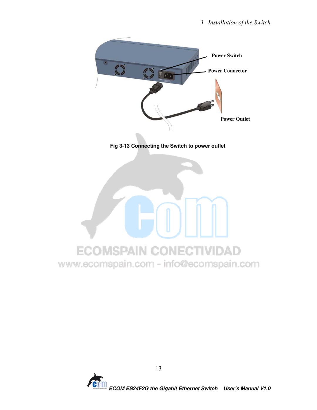 Ecom Instruments ECOM-EF24F2G user manual Power Switch Power Connector Power Outlet 