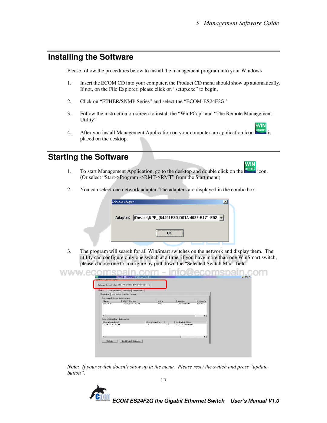 Ecom Instruments ECOM-EF24F2G user manual Installing the Software, Starting the Software 