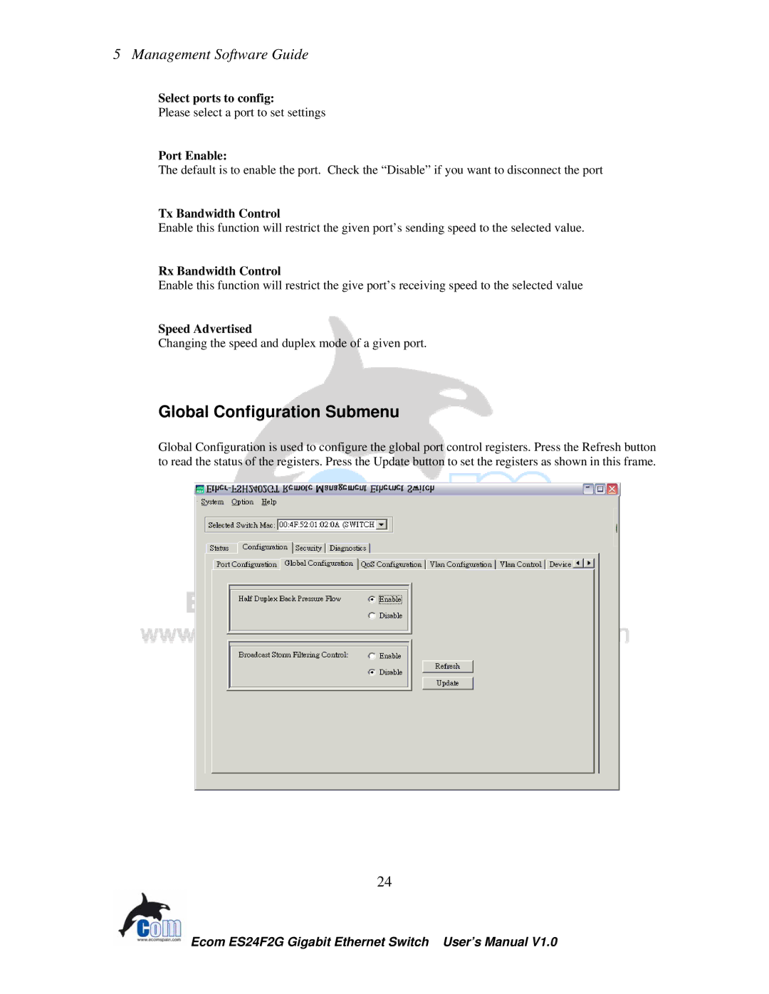 Ecom Instruments ECOM-EF24F2G user manual Global Configuration Submenu 