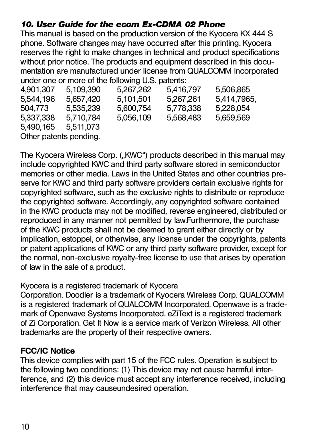 Ecom Instruments manual User Guide for the ecom Ex-CDMA 02 Phone, Kyocera is a registered trademark of Kyocera 