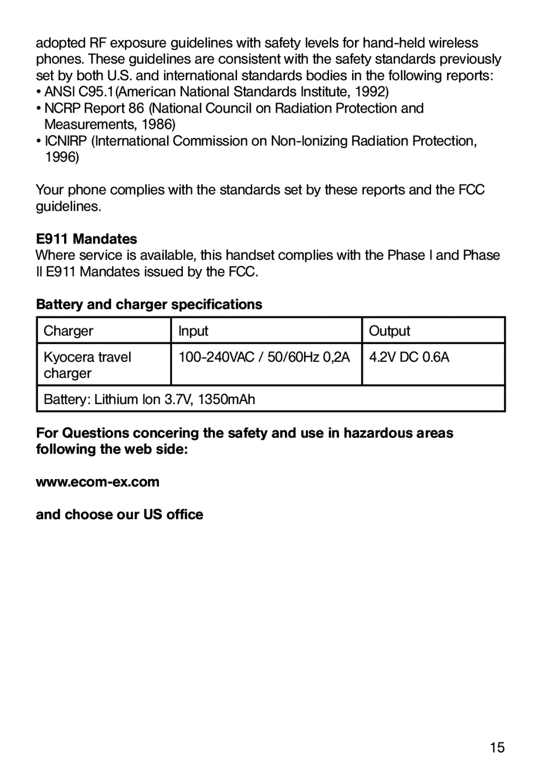 Ecom Instruments Ex-CDMA 02 manual 2V DC 0.6A 