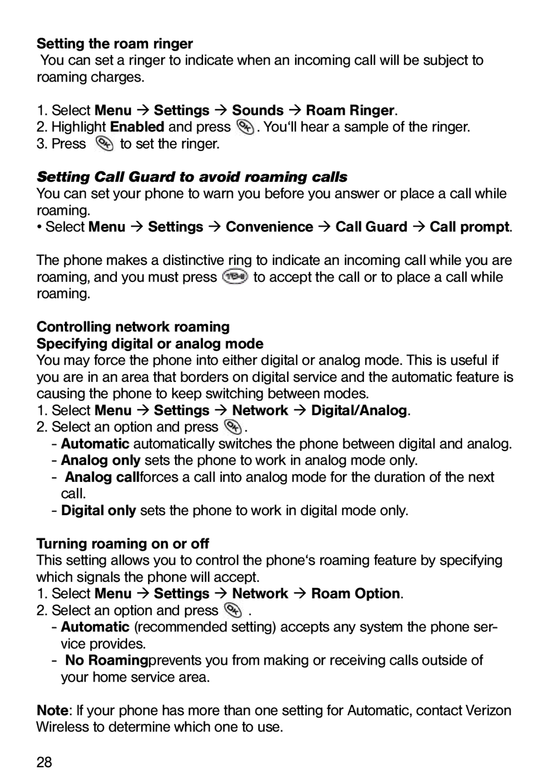 Ecom Instruments Ex-CDMA 02 manual Setting Call Guard to avoid roaming calls 