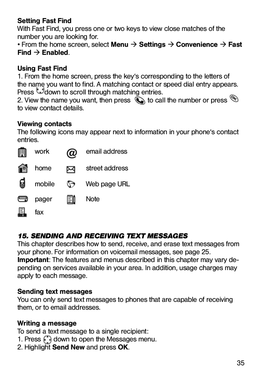 Ecom Instruments Ex-CDMA 02 manual Mobile, Pager Fax, Sending and Receiving Text Messages 