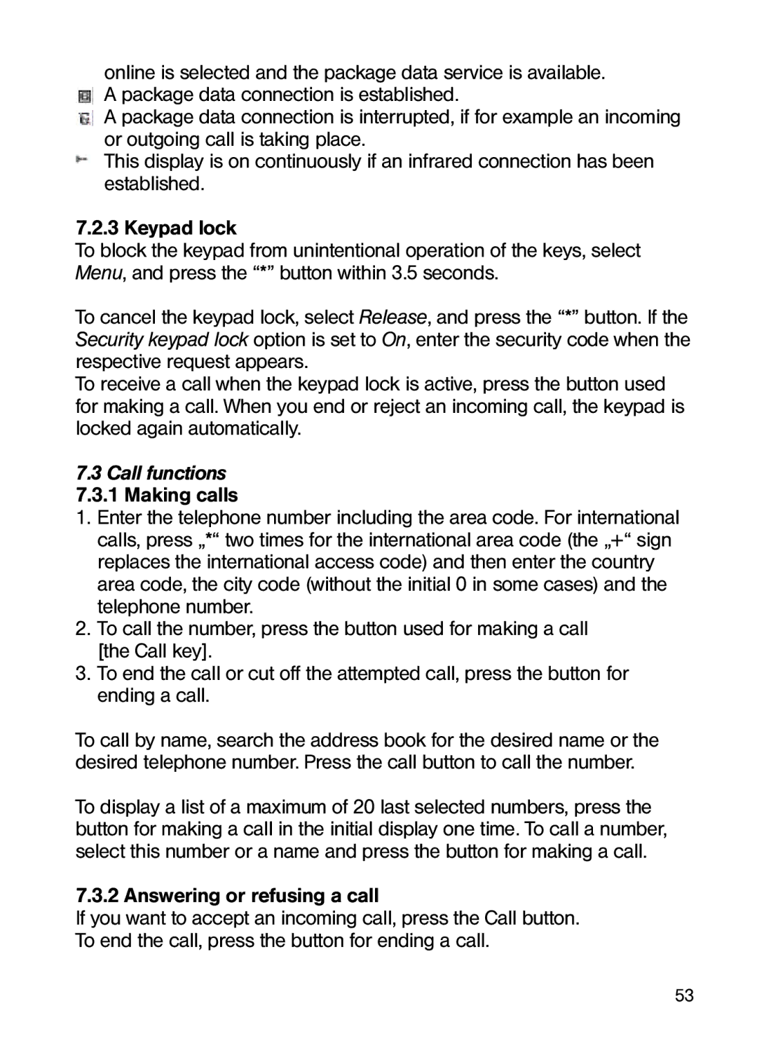 Ecom Instruments Ex-GSM 01 EU operating instructions Answering or refusing a call 