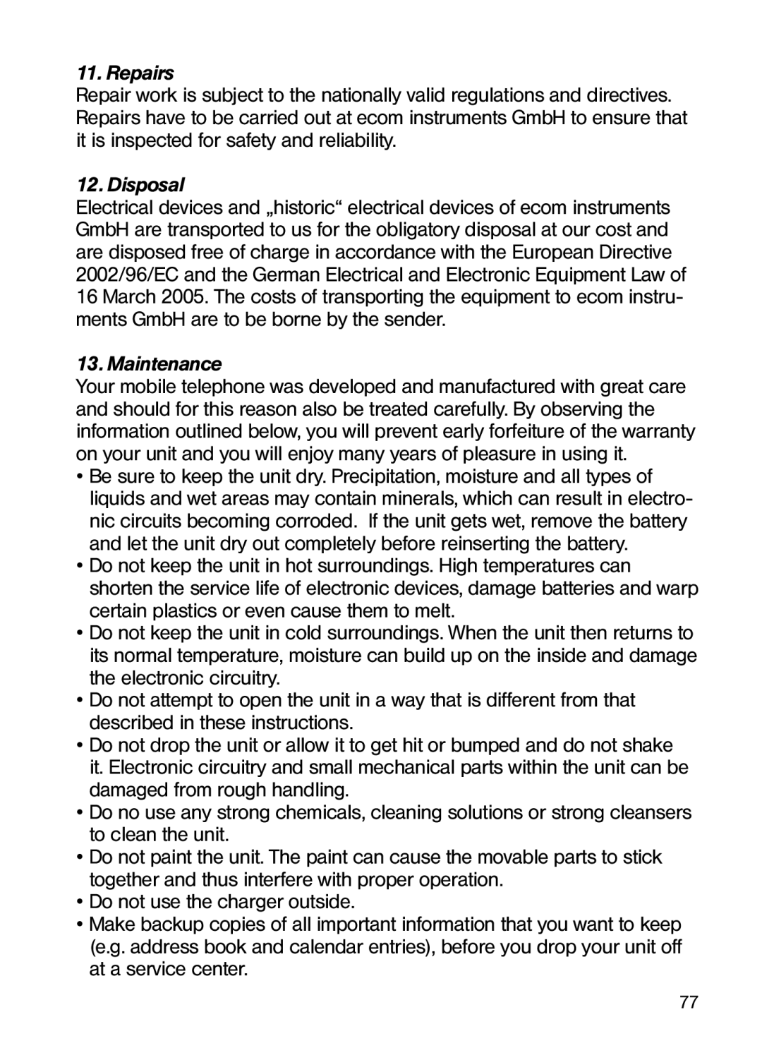 Ecom Instruments Ex-GSM 01 EU operating instructions Maintenance 