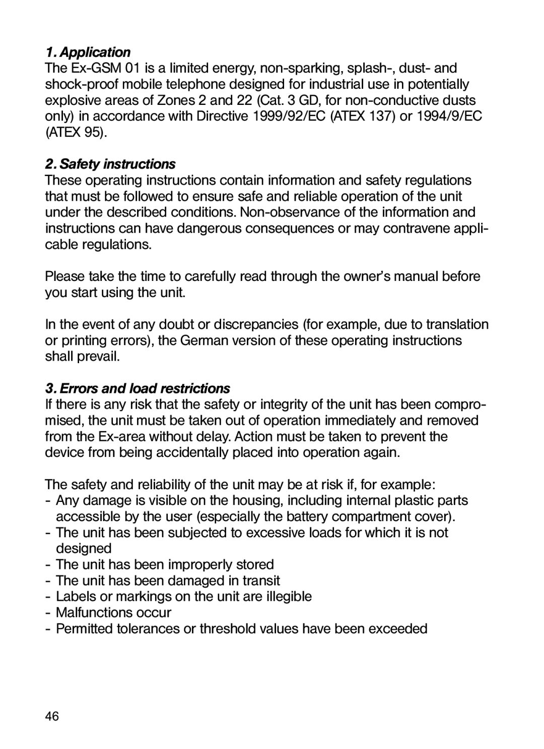 Ecom Instruments Ex-GSM 01 EU operating instructions 