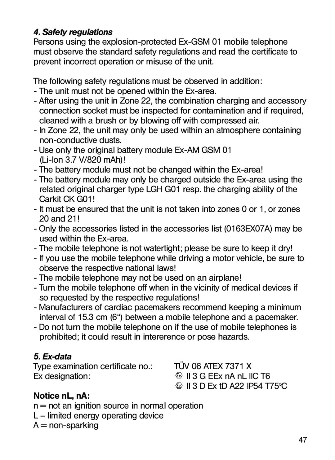 Ecom Instruments Ex-GSM 01 EU operating instructions Ex-data Type examination certificate no 