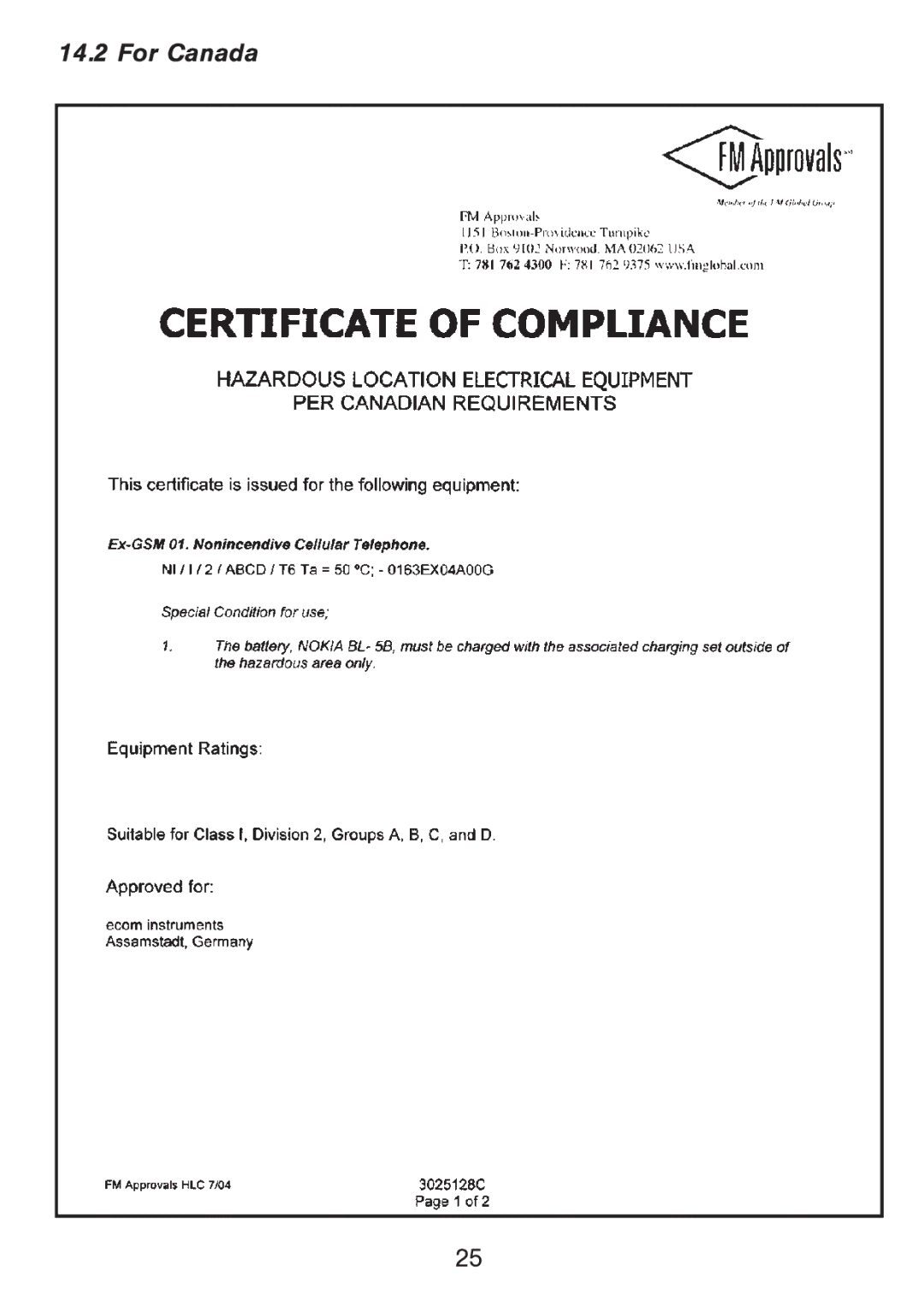 Ecom Instruments Ex-GSM 01 manual For Canada 