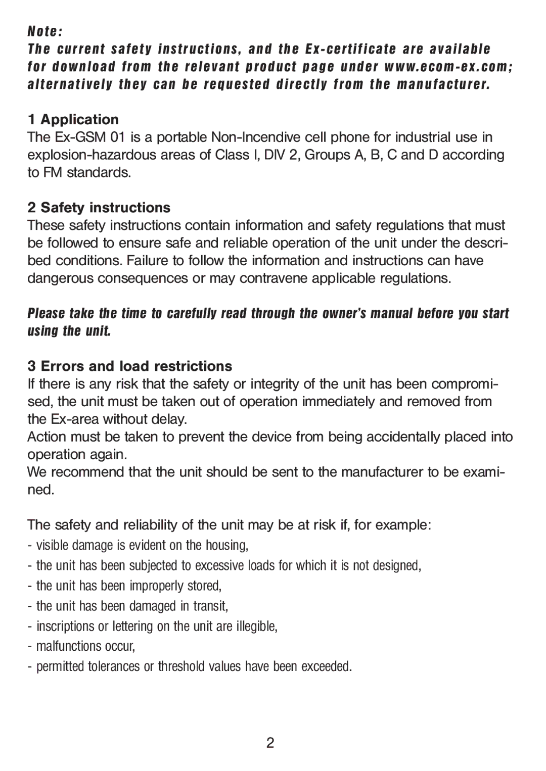 Ecom Instruments Ex-GSM 01 manual 