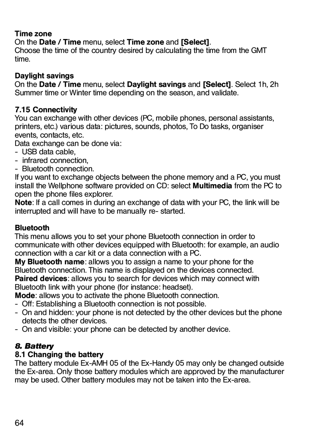 Ecom Instruments Ex-Handy 05 operating instructions Battery, Changing the battery 