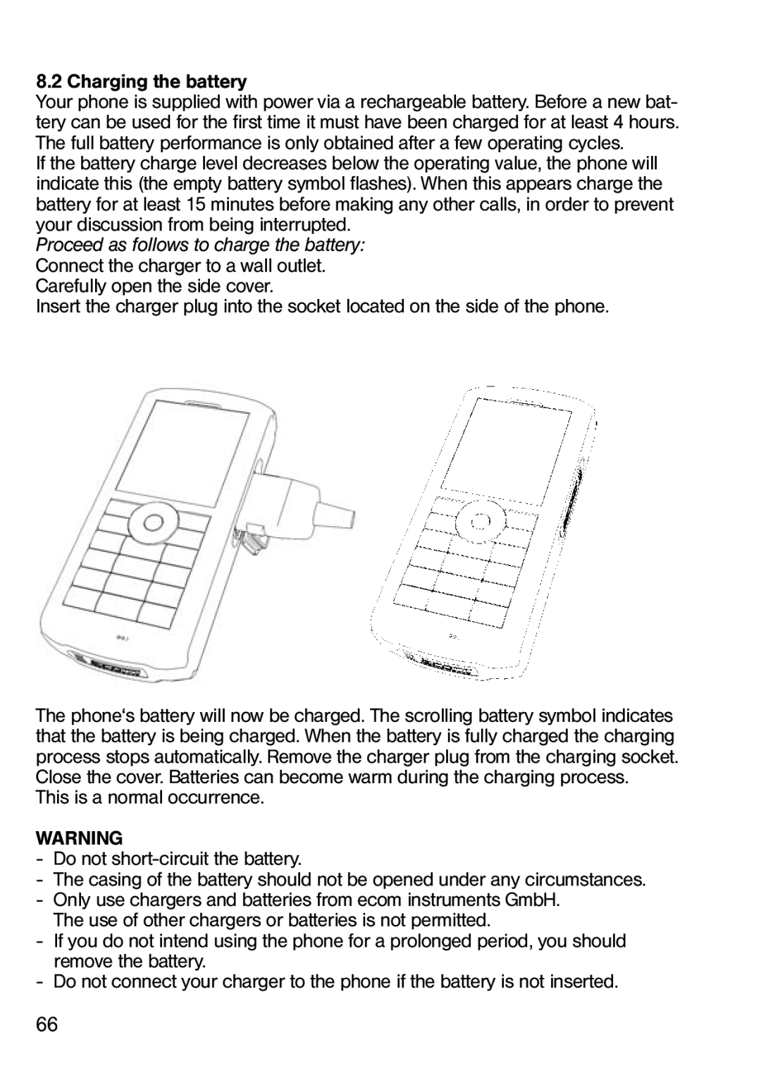 Ecom Instruments Ex-Handy 05 operating instructions Charging the battery 