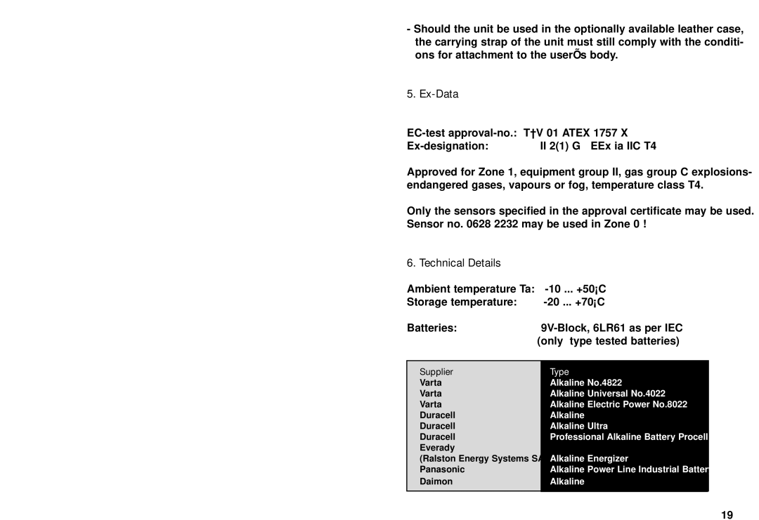 Ecom Instruments Ex-Pt 720 Safety regulations, Special conditions for use in Zone, Ex-Data, Technical Details 