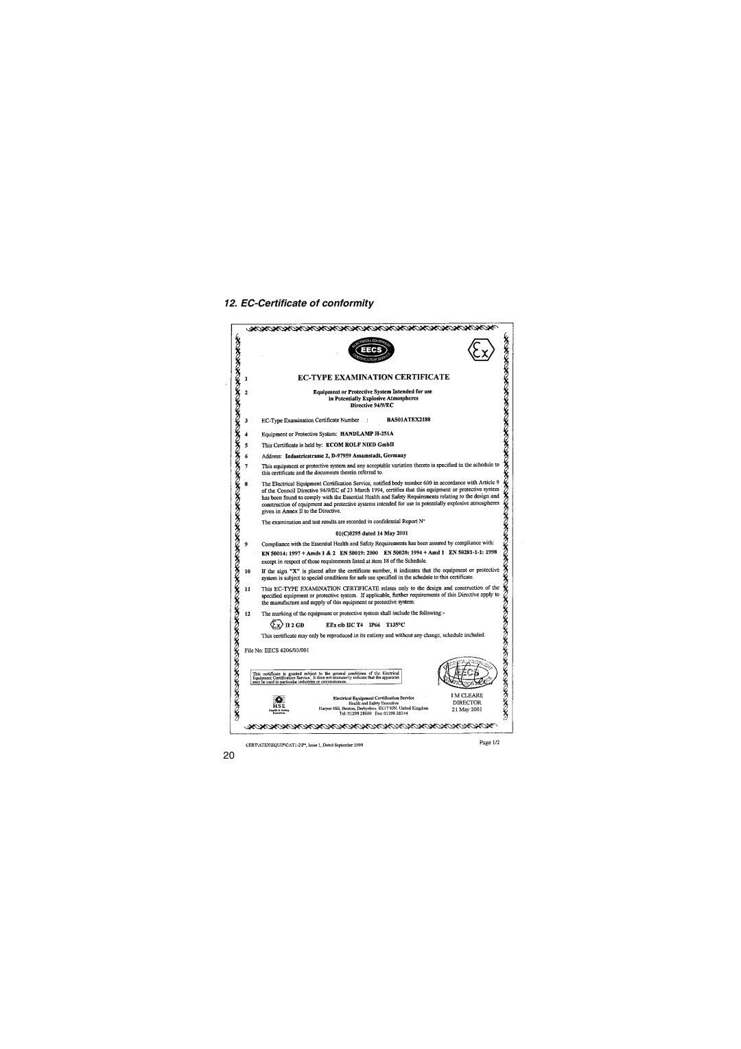 Ecom Instruments H-251 A instruction manual EC-Certificateof conformity 