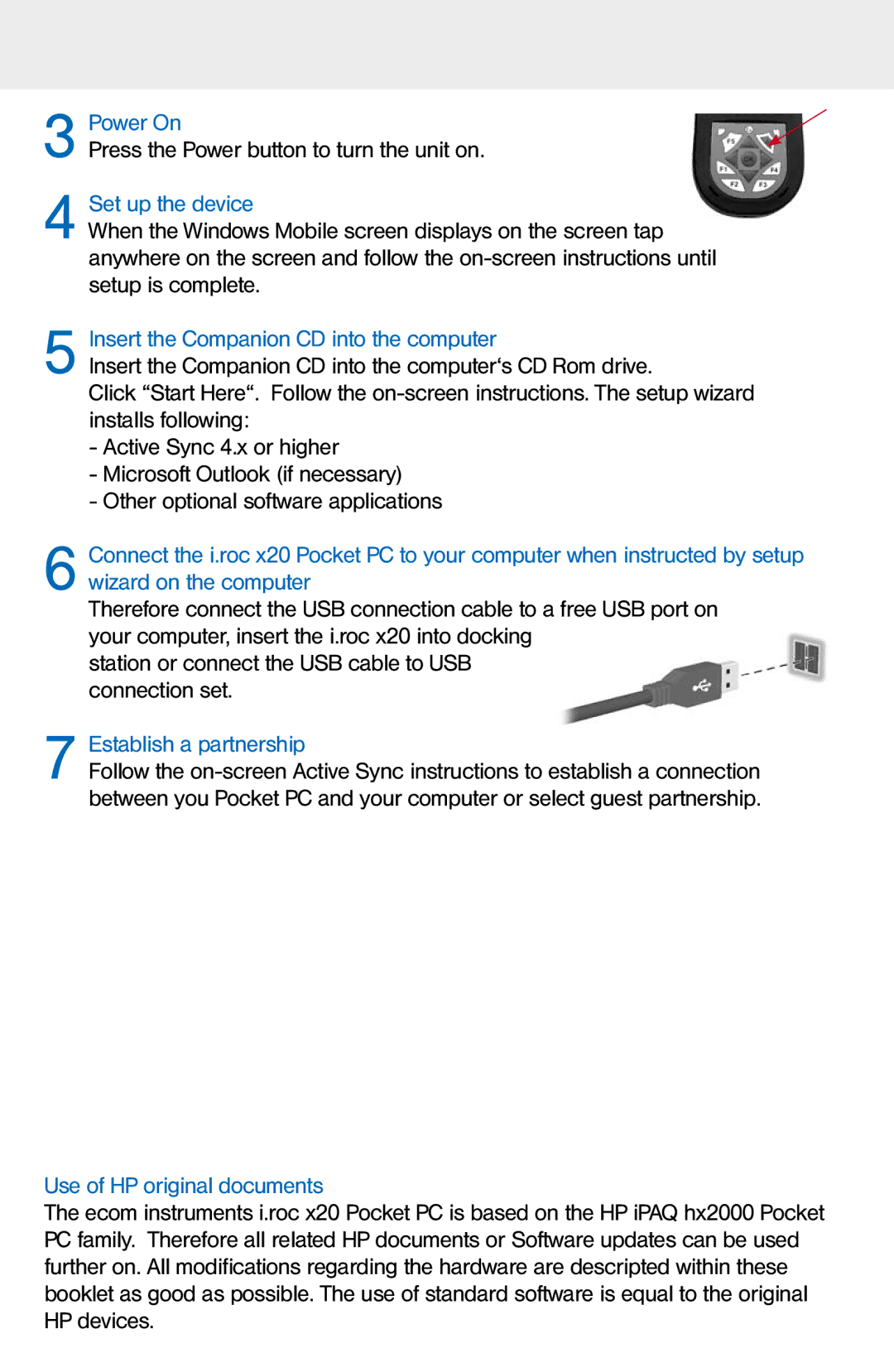 Ecom Instruments i.roc x20 (-Ex) Set up the device, Insert the Companion CD into the computer, Establish a partnership 