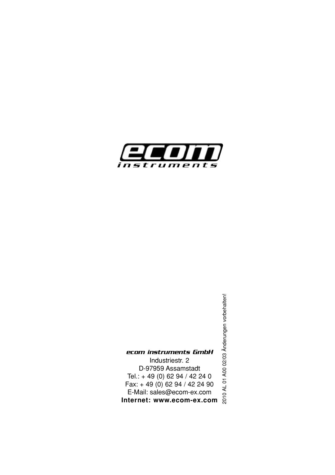 Ecom Instruments Lite-Ex LED 30 manual ecom instruments GmbH, 2010 AL 01 A00 02/03 Änderungen vorbehalten 
