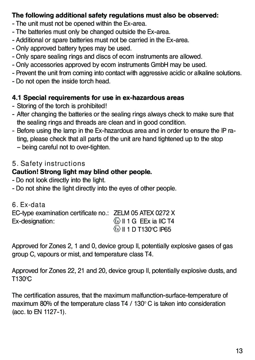 Ecom Instruments Lite-Ex PL 30 operating instructions Ex-data 