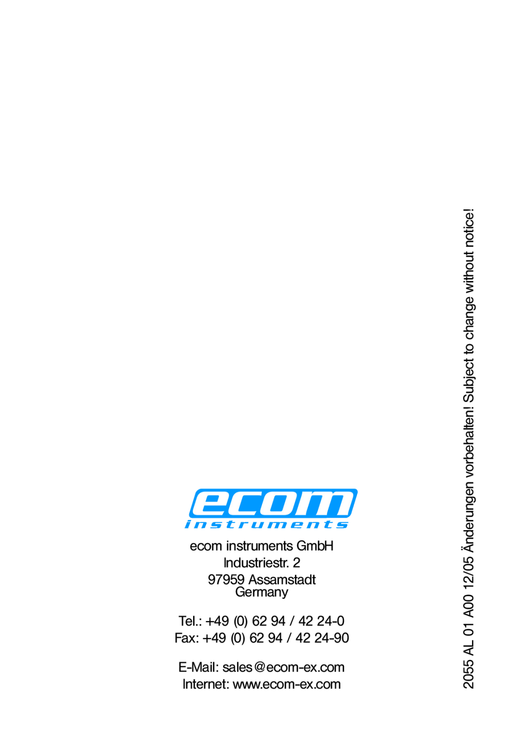 Ecom Instruments Lite-Ex PL 30 ecom instruments GmbH Industriestr, Assamstadt Germany, Tel. +49 0 62 94 / 42 24-0Fax +49 0 