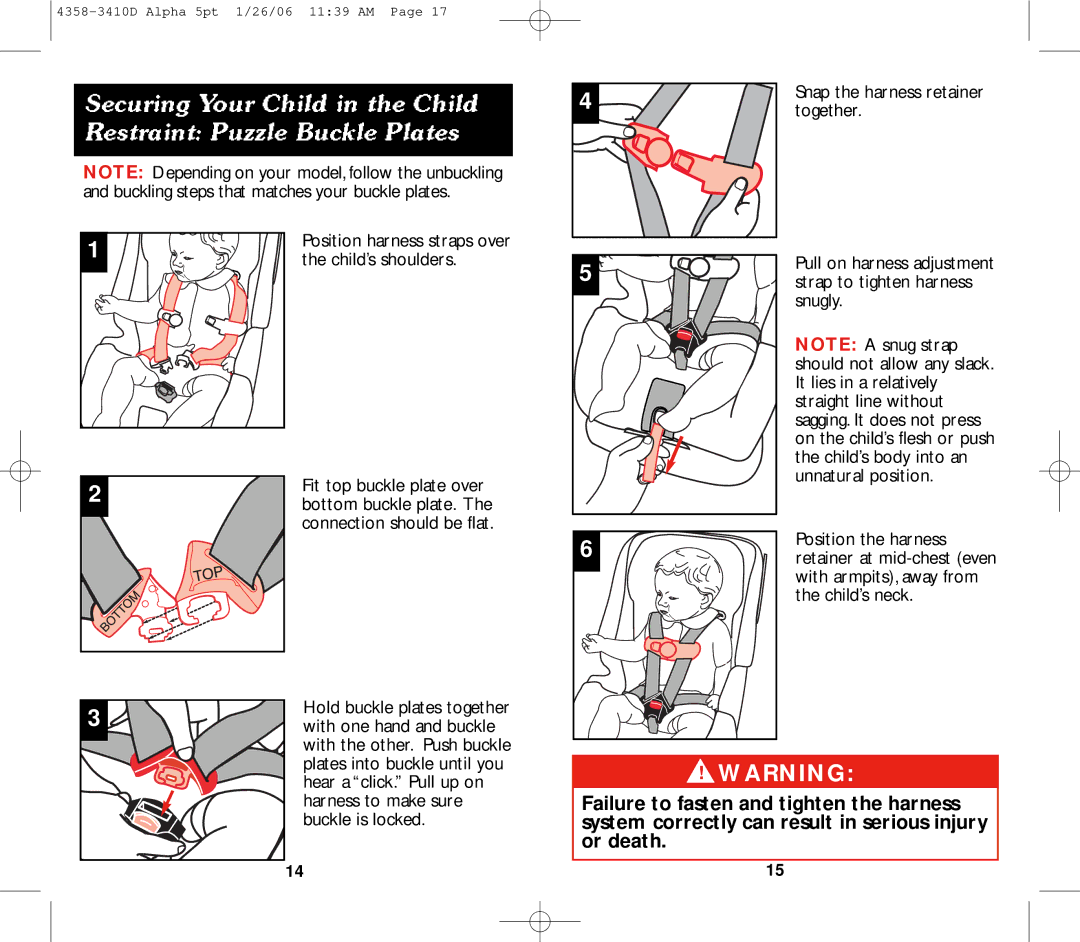 Eddie Bauer 22-750 manual Together, Position harness straps over the child’s shoulders, Strap to tighten harness, Snugly 