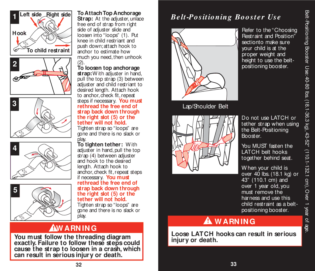 Eddie Bauer 22859 manual Belt-Positioning Booster Use, Hook 