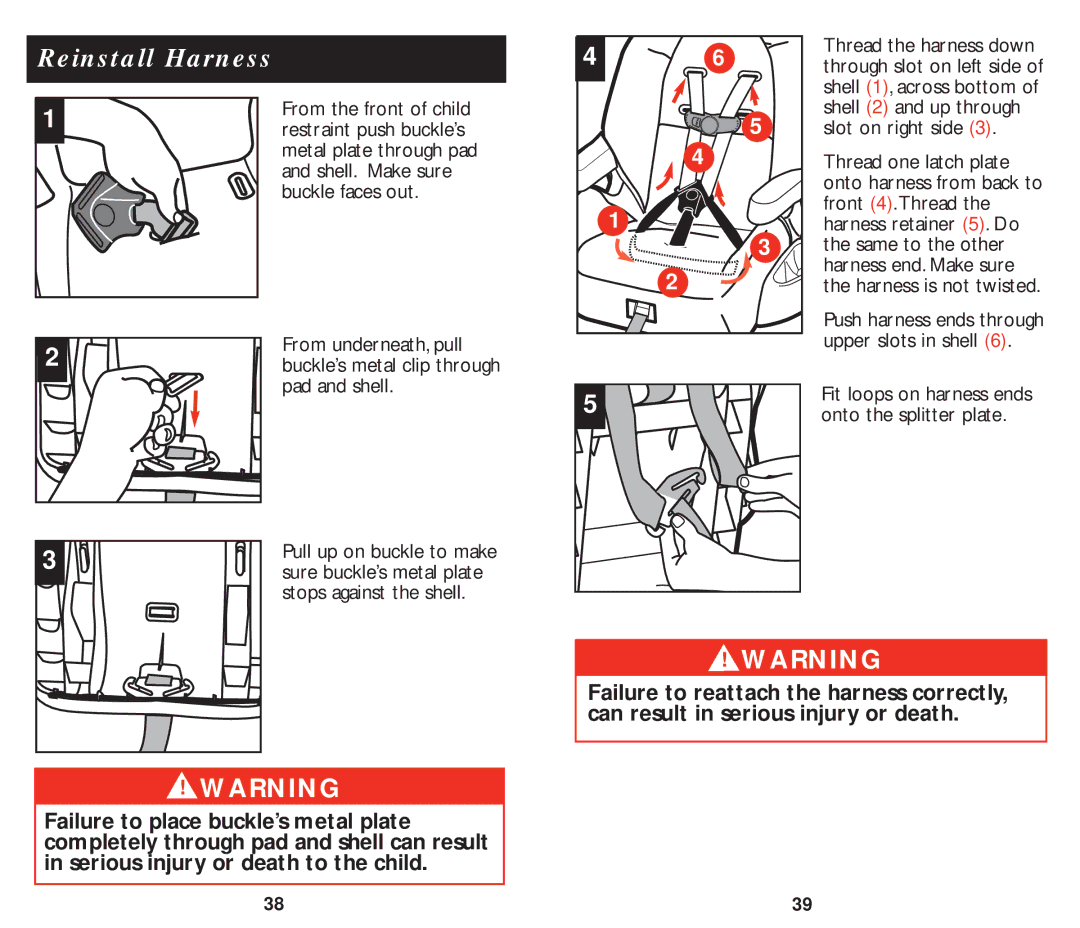 Eddie Bauer 22859 manual Reinstall Harness, Stops against the shell 