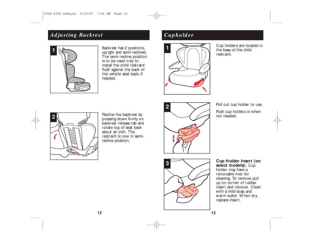 Eddie Bauer enRoute manual Adjusting Backrest, Cupholder 