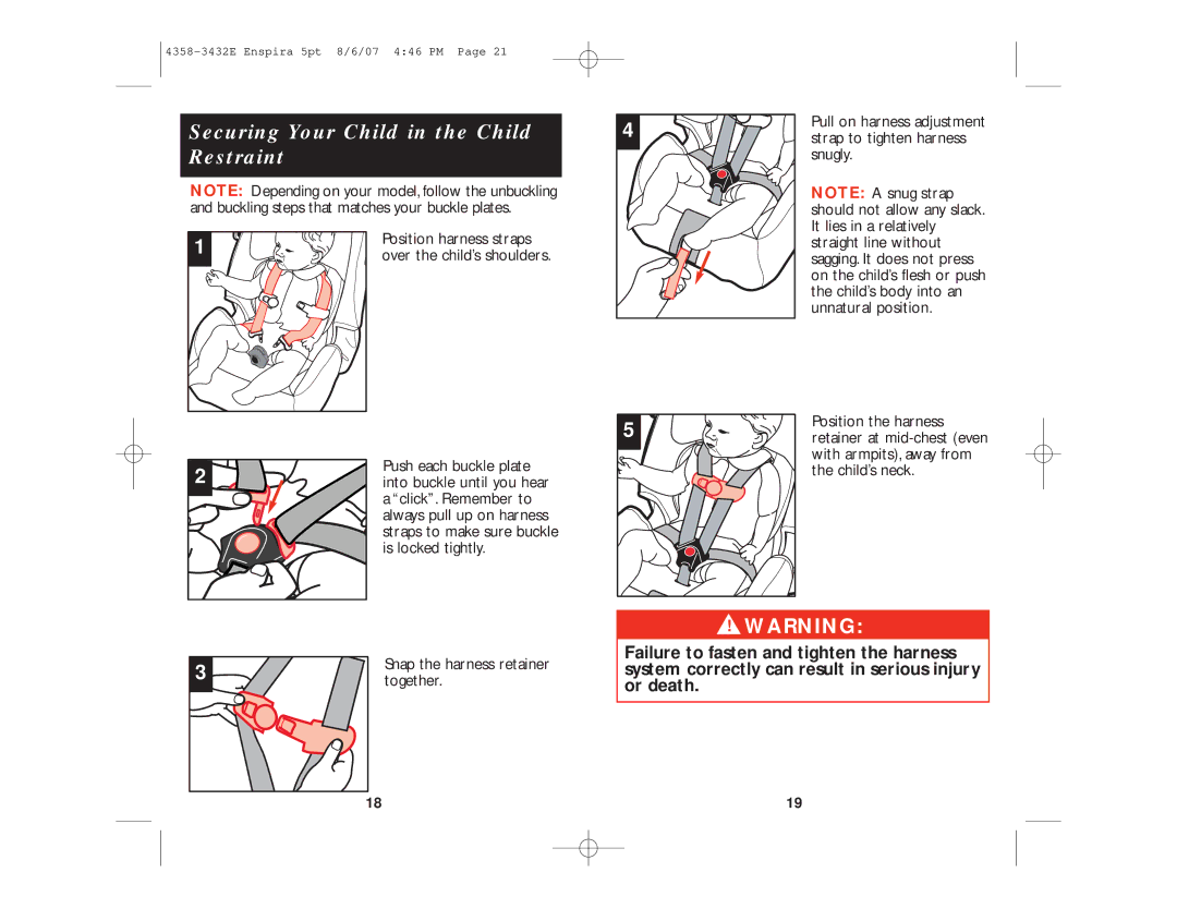 Eddie Bauer 4358-3432E, Enspira manual Securing Your Child in the Child Restraint 