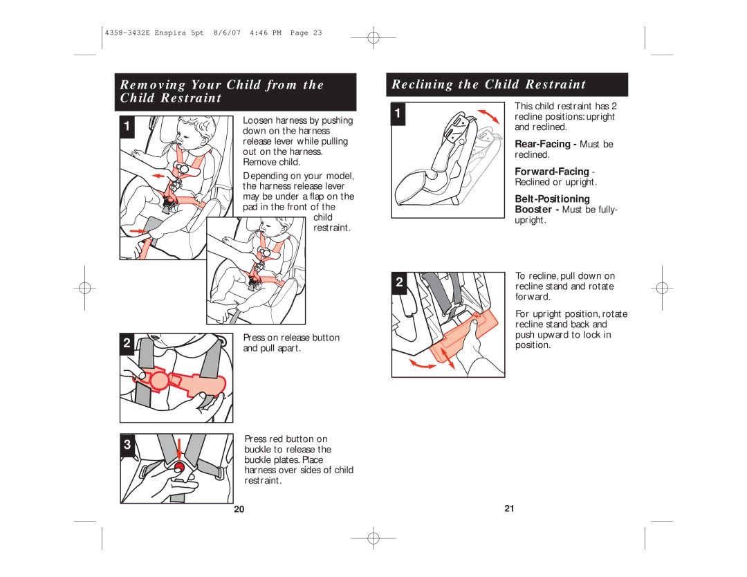 Eddie Bauer Enspira, 4358-3432E manual Belt-Positioning Booster Must be fully- upright 