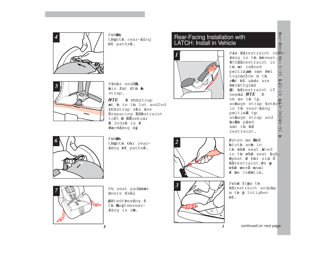 Eddie Bauer Enspira manual Rear-Facing Installation with Latch Install in Vehicle, Push Latch hook, Belt path slot, Strap 