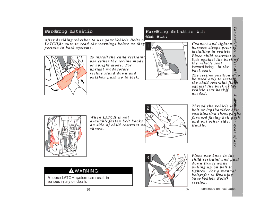 Eddie Bauer Enspira, 4358-3432E manual Forward-Facing Installation with Vehicle Belts 