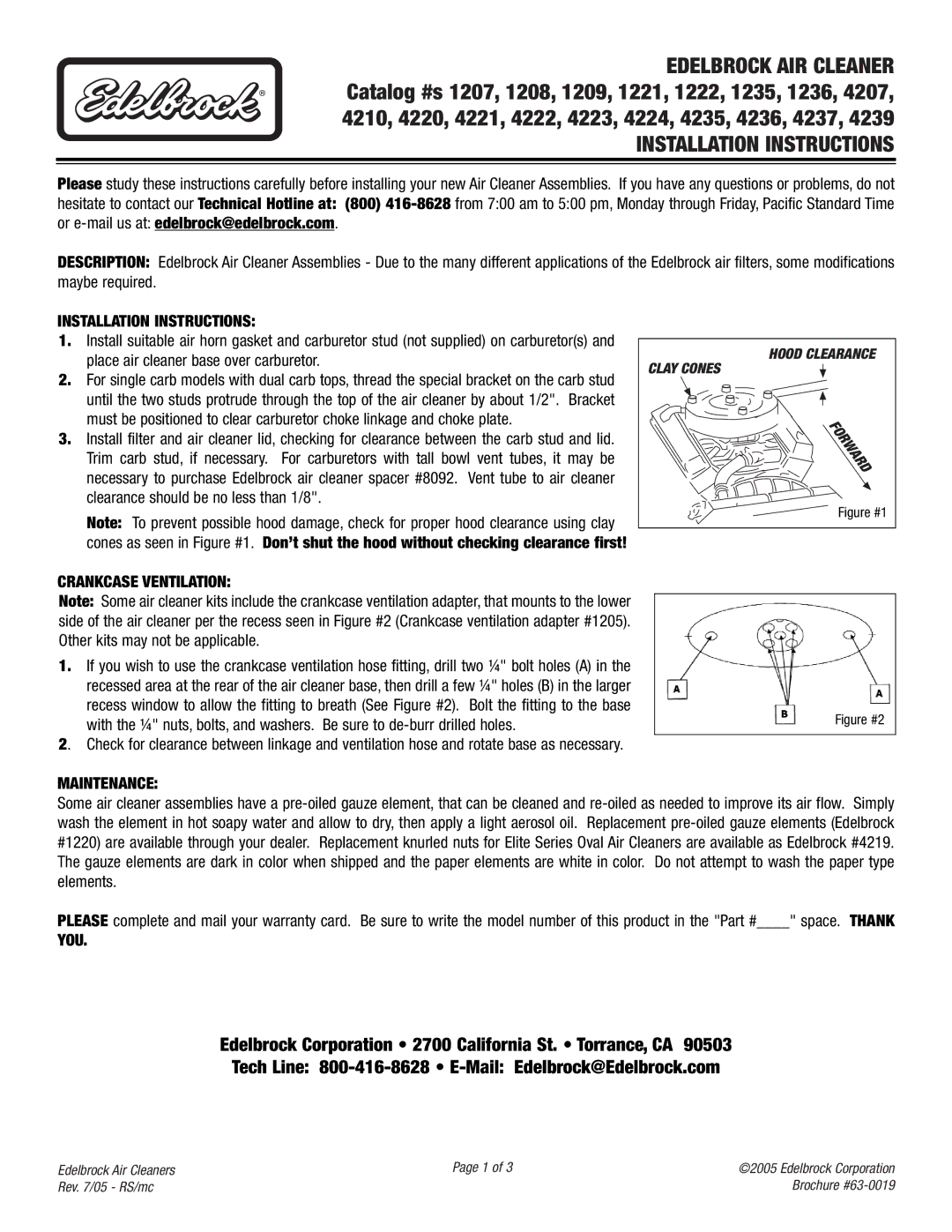 Edelbrock 4220 brochure Installation Instructions, Crankcase Ventilation, Maintenance, You 