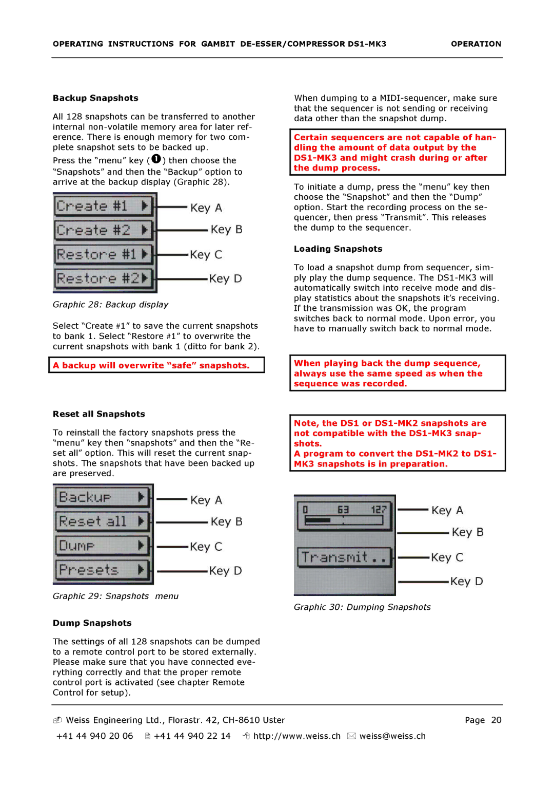 Edelweiss DS1-MK3 manual Backup will overwrite safe snapshots 