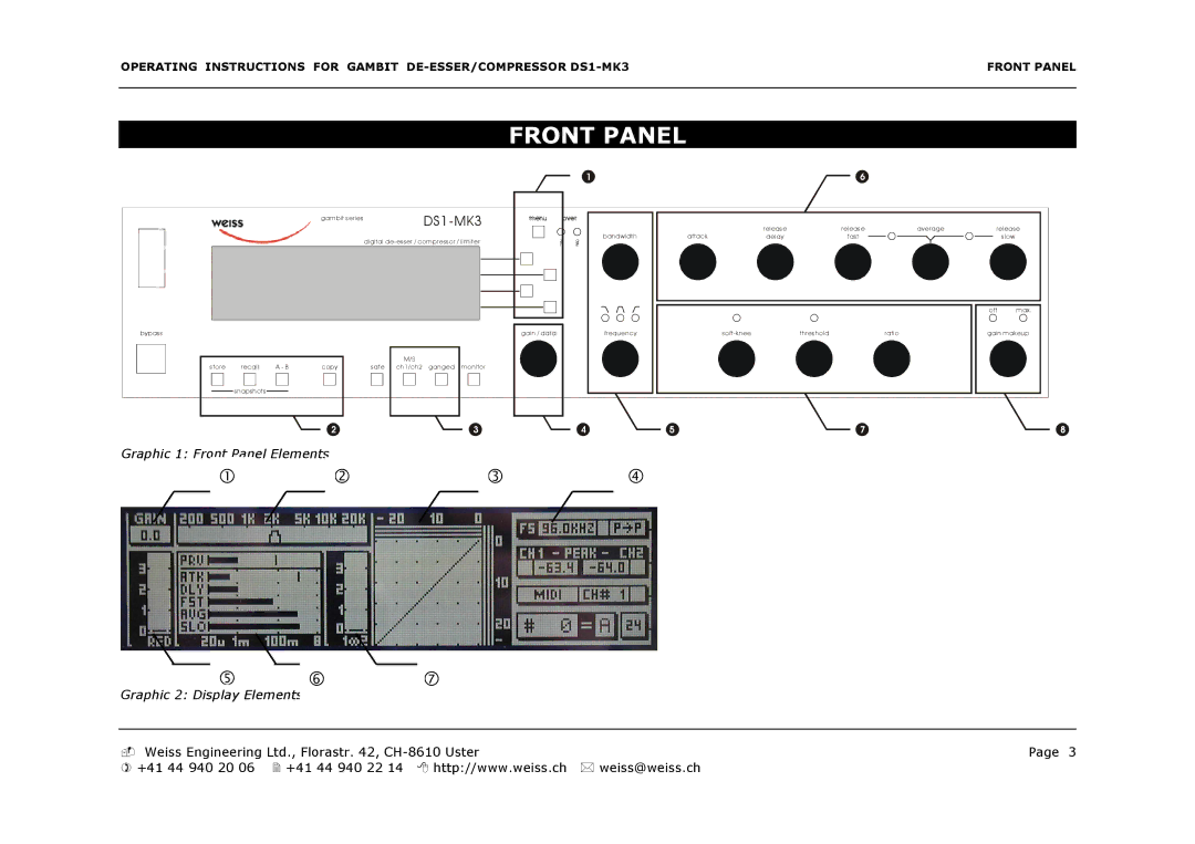 Edelweiss DS1-MK3 manual Front Panel 