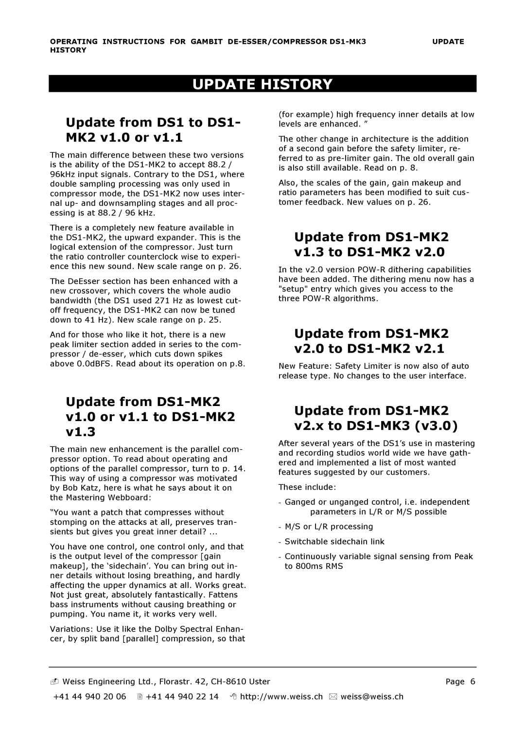 Edelweiss DS1-MK3 manual Update from DS1 to DS1- MK2 v1.0 or, Update from DS1-MK2 v1.0 or v1.1 to DS1-MK2 