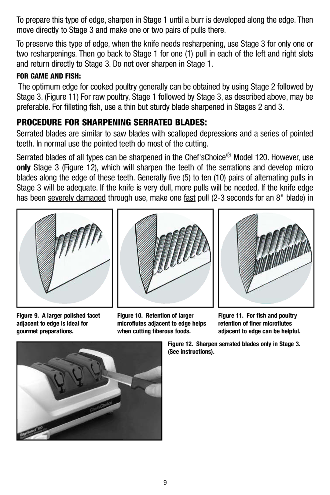 Edge Craft 120 manual Procedure for Sharpening Serrated Blades, For Game and Fish 