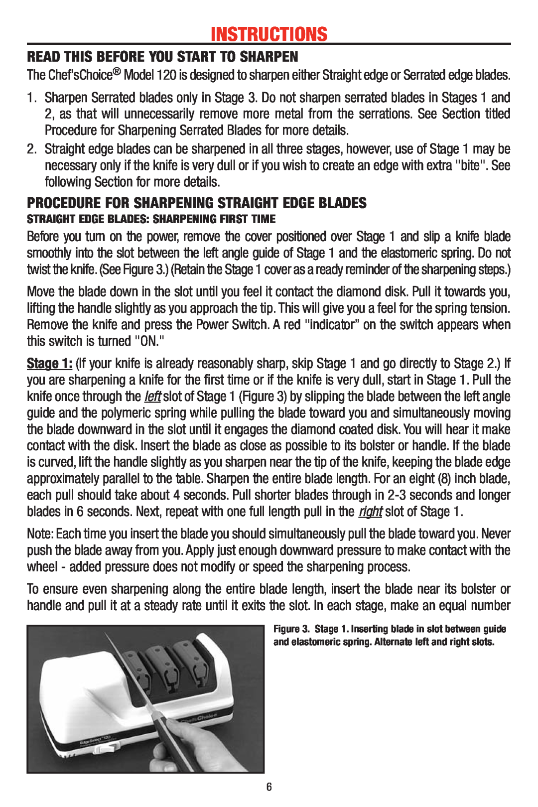 Edge Craft 120 manual Instructions, Read This Before You Start To Sharpen, Procedure For Sharpening Straight Edge Blades 
