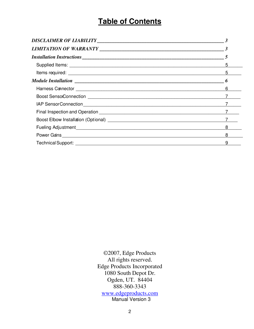 EDGE Tech ECAT1000, B & E, 3126, 50200 installation instructions Table of Contents 