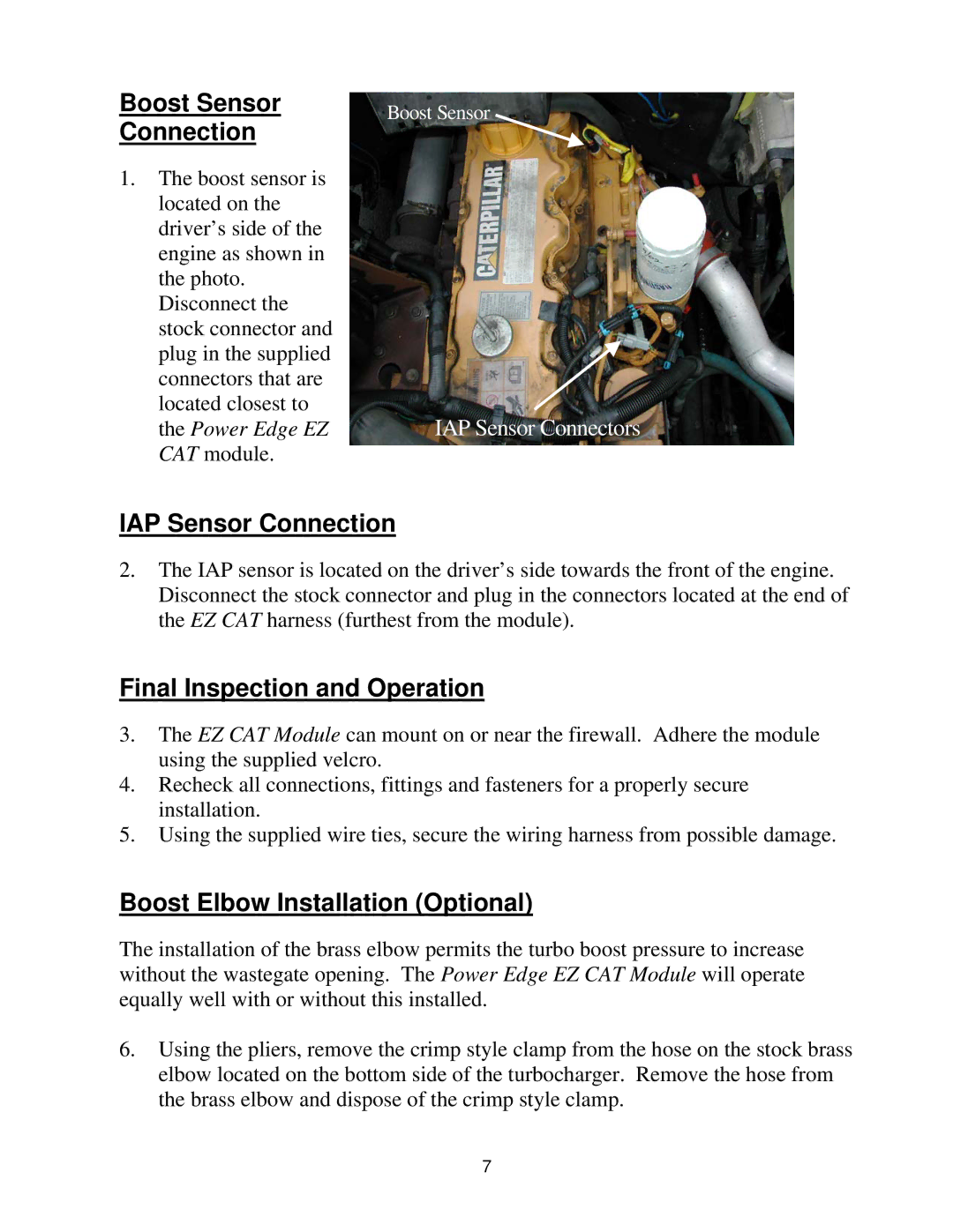 EDGE Tech 50200, B & E, 3126, ECAT1000 Boost Sensor Connection, IAP Sensor Connection, Final Inspection and Operation 