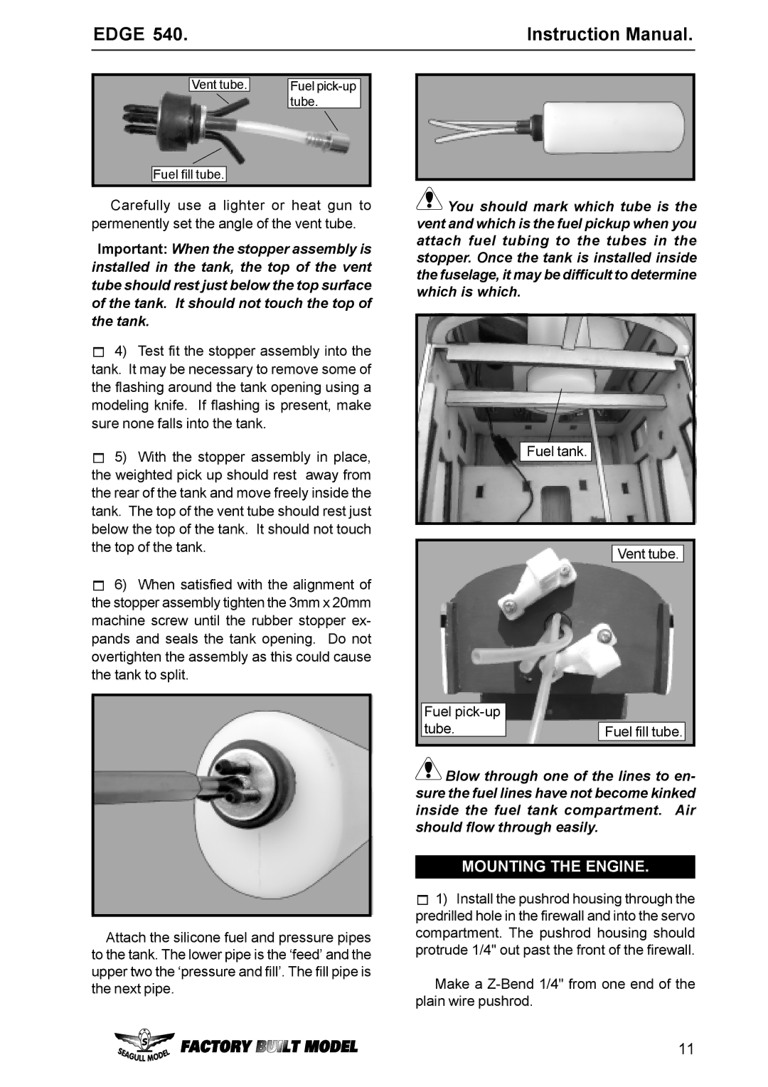 EDGE Tech Edge 540 specifications Mounting the Engine 