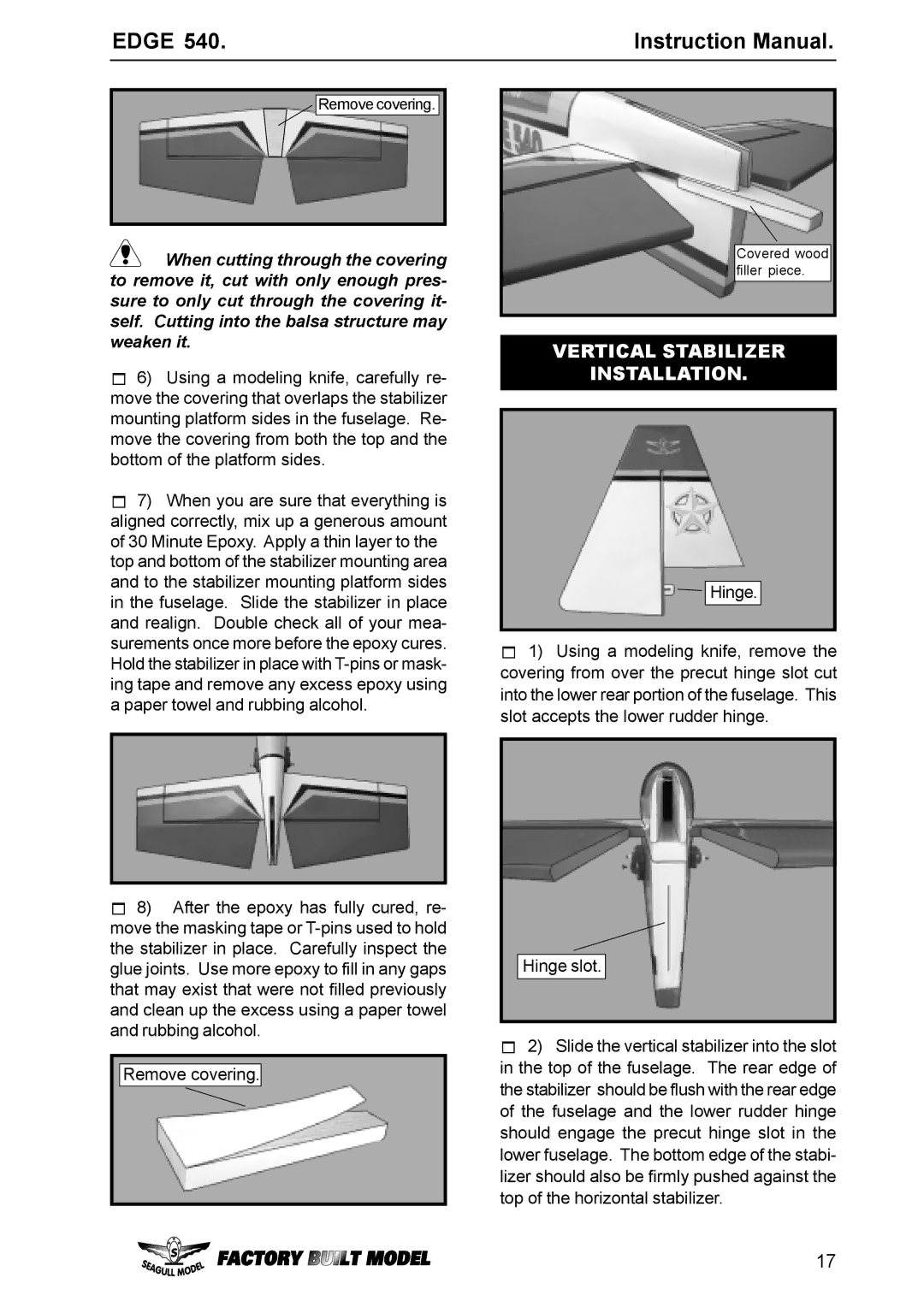 EDGE Tech Edge 540 specifications Vertical Stabilizer Installation 