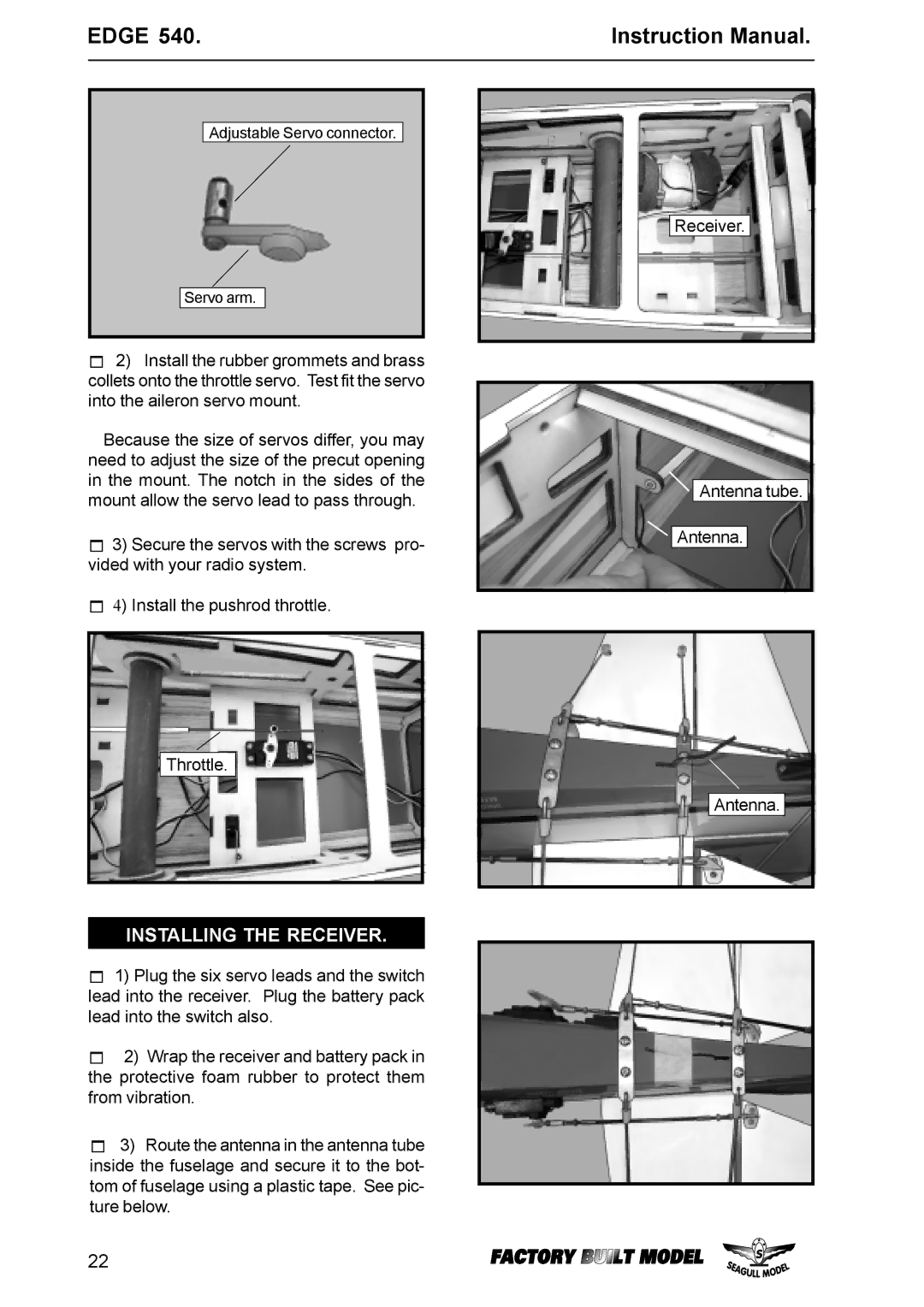 EDGE Tech Edge 540 specifications Installing the Receiver 