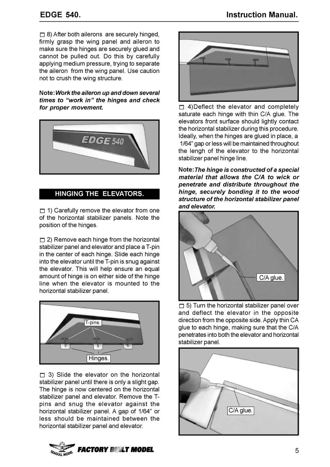 EDGE Tech Edge 540 specifications Hinging the Elevators 