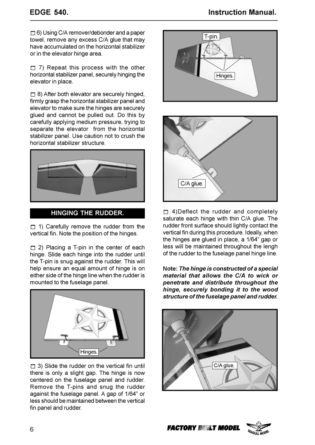 EDGE Tech Edge 540 specifications Hinging the Rudder 